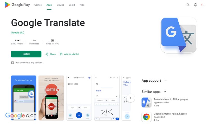 Lỗi Google Dịch - Cập nhật ứng dụng trước khi cài lại